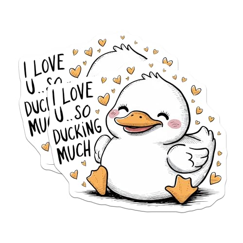 (2 Pack) I Love You Stickers - Cute Duck Stickers - Adorable Animal Stickers - 5" On Longest Side - Sticks to Smooth Flat Surfaces - Made in USA - BMCS9526