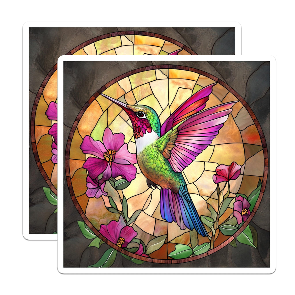 (2 Pack) Stained Glass Hummingbird Magnets - Nature Art Decor - Vibrant Bird Home Accent Fridge Magnet - 5 Inches On Longest Side - Thick Durable Magnet - Made in USA - MAG30695