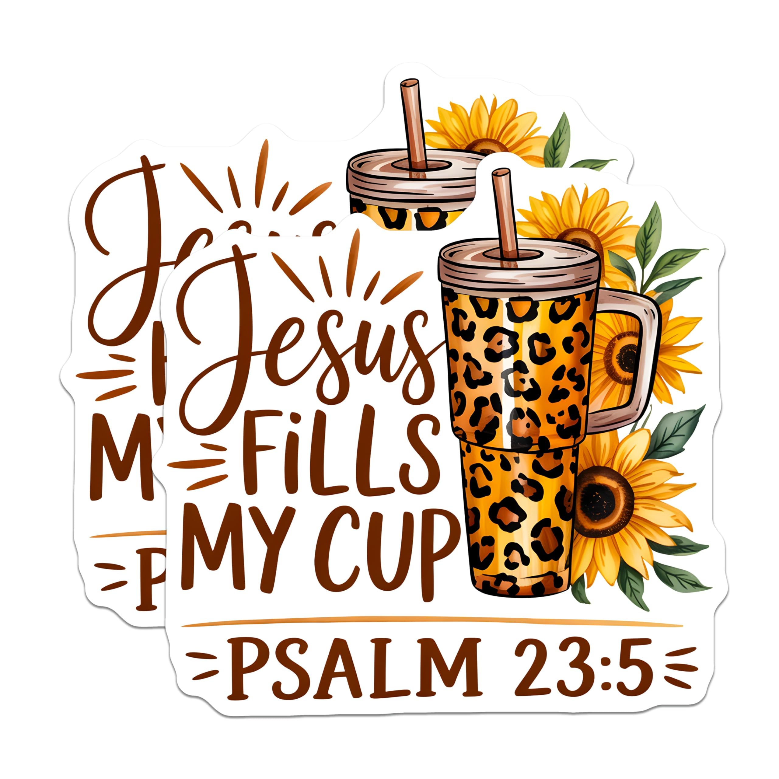 (2 Pack) Jesus Fills My Cup Magnets - Inspirational Christian Faith Decor - Psalm 23:5 Scripture Leopard Print Sunflowers Art - 5 Inches On Longest Side - Thick Durable Magnet - Made in USA - MAG23357