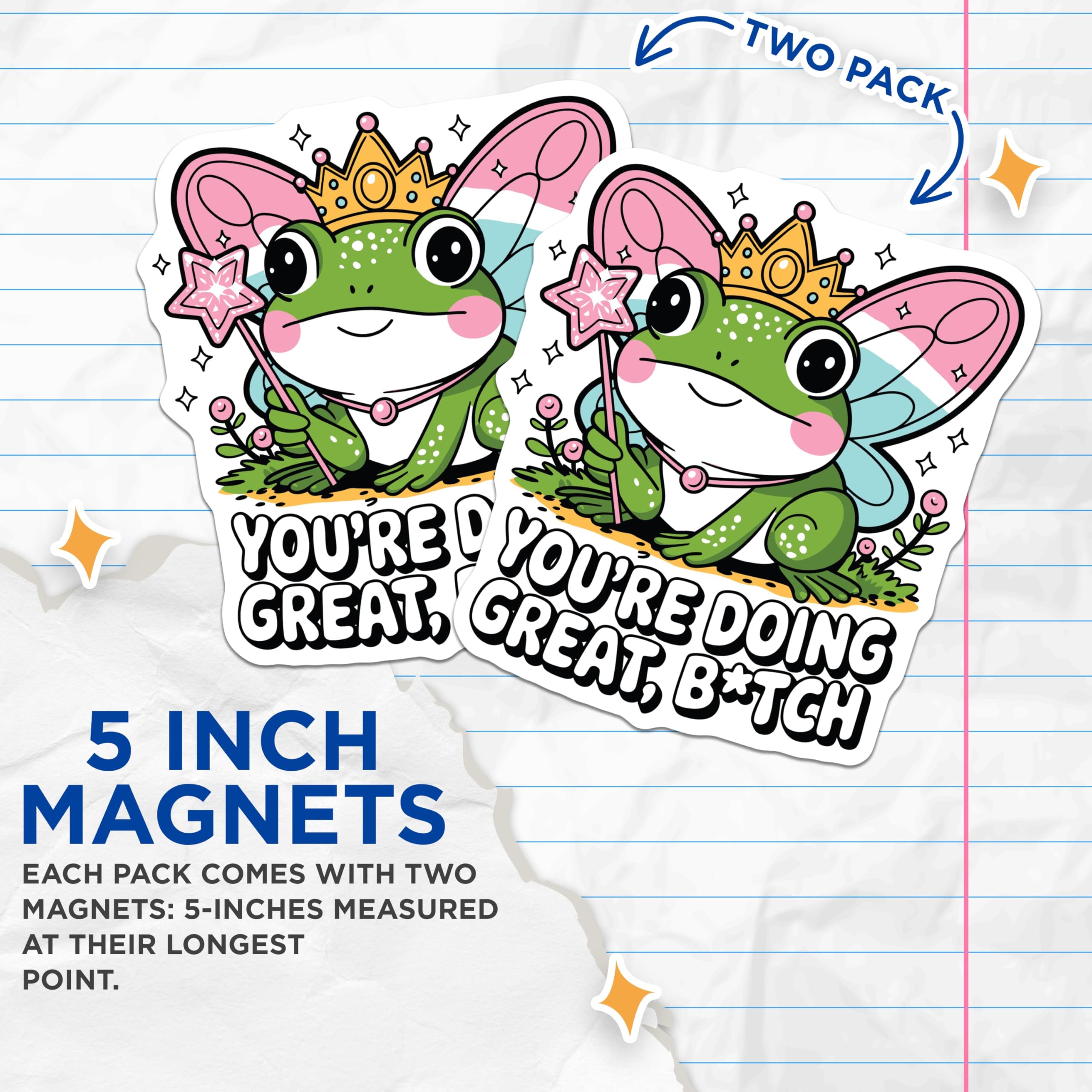 (2 Pack) Frog Fairy Magnets - Cute Animal Magnets - Encouragement Magnet Sets - 5" On Longest Side - Premium Magnet - for Cars, Refrigerators, Toolboxes, Lockers - Made in USA - MAG16623