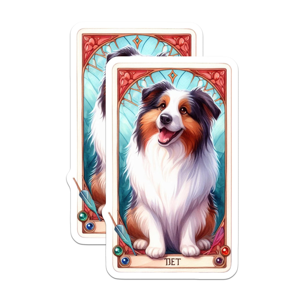 (2 Pack) Australian Shepherd Magnets - Cheerful Aussie Dog Lover Home Decor - Whimsical Stained Glass Inspired Pet Art - 5 Inches On Longest Side - Thick Durable Magnet - Made in USA - MAG21448