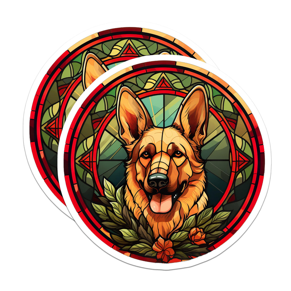 (2 Pack) German Shepherd Magnets - Stained Glass Dog Art - Canine Pet Lover Decor - GSD Breed Refrigerator Item - 5 Inches On Longest Side - Thick Durable Magnet - Made in USA - MAG30374