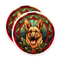 (2 Pack) German Shepherd Magnets - Stained Glass Dog Art - Canine Pet Lover Decor - GSD Breed Refrigerator Item - 5 Inches On Longest Side - Thick Durable Magnet - Made in USA - MAG30374