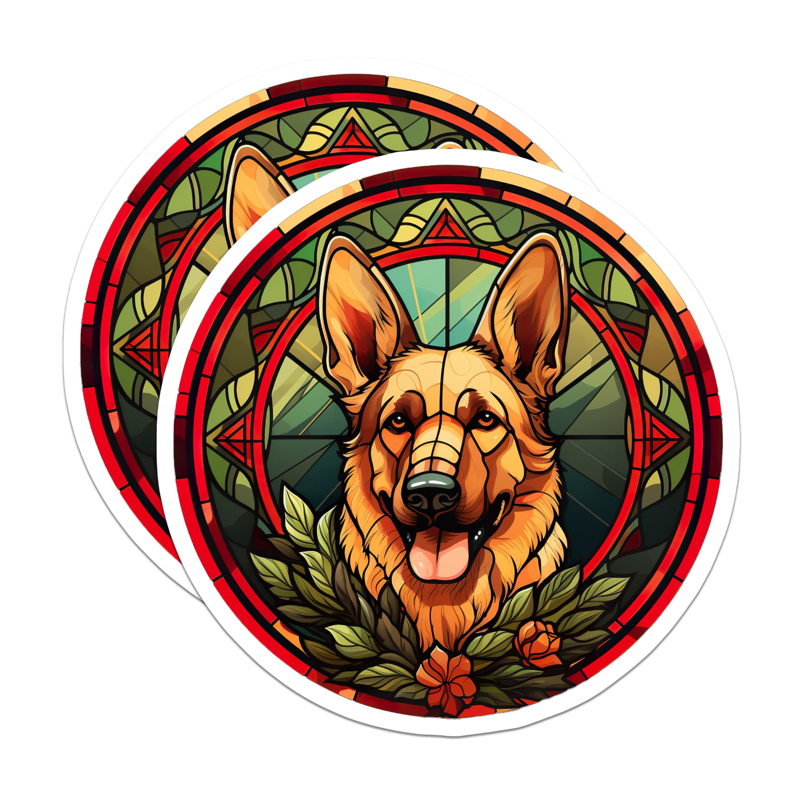 (2 Pack) German Shepherd Magnets - Stained Glass Dog Art - Canine Pet Lover Decor - GSD Breed Refrigerator Item - 5 Inches On Longest Side - Thick Durable Magnet - Made in USA - MAG30374