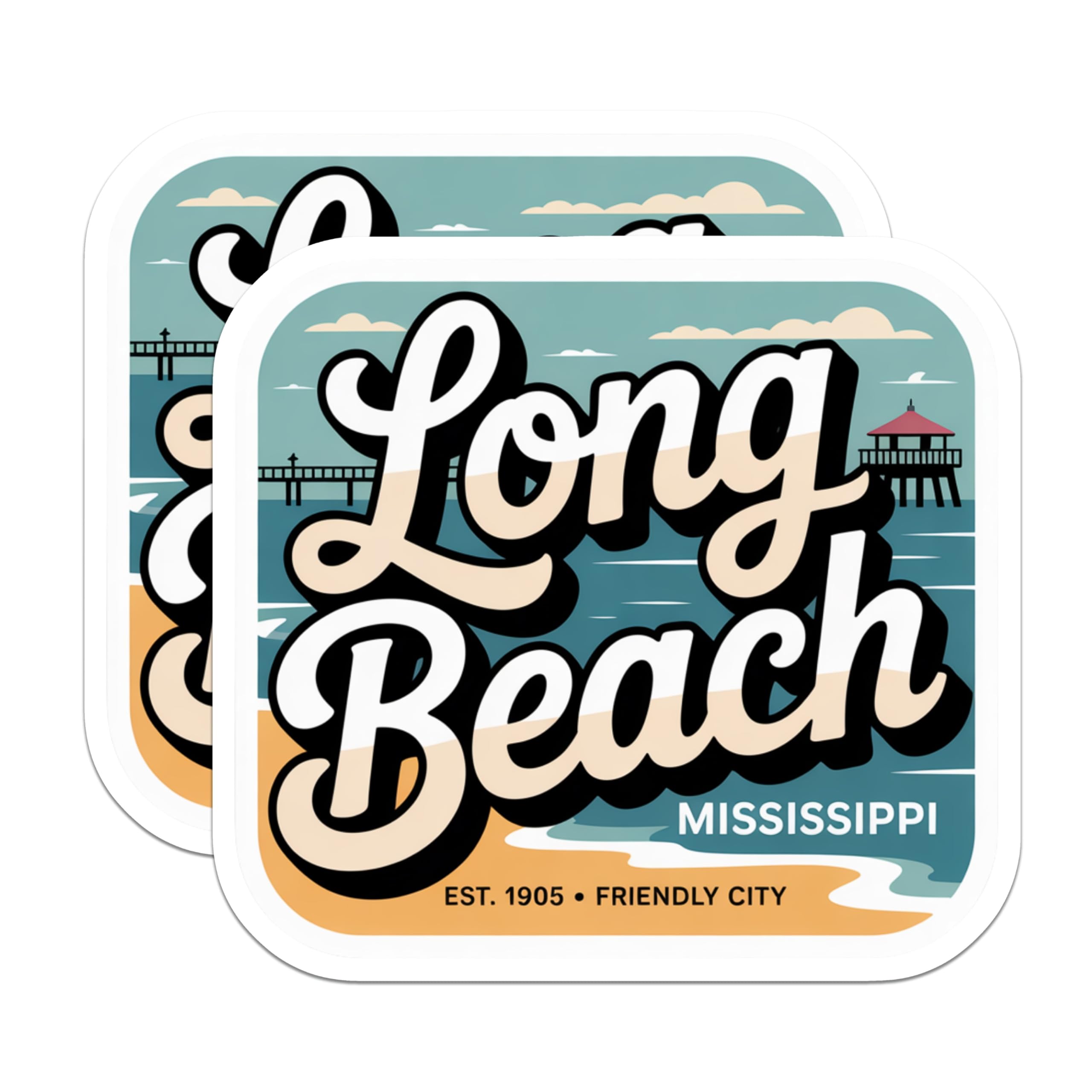 (2 Pack) Long Beach Mississippi Magnets - Retro Travel Souvenir - Fridge Decor - 5" On Longest Side - Premium Magnet - for Cars, Refrigerators, Toolboxes, Lockers - Made in USA - MAG18266