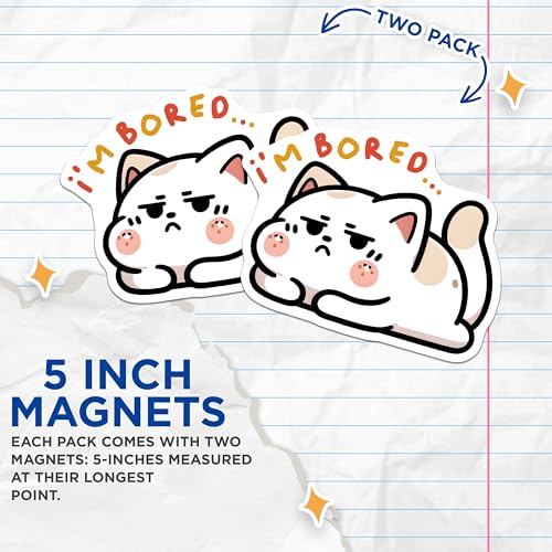 (2 Pack) Cute Cat I'm Bored Magnets - Funny Cat Quotes - Fridge Decor - 5" On Longest Side - for Cars, Fridges, Toolboxes - Made in USA - MAG7346
