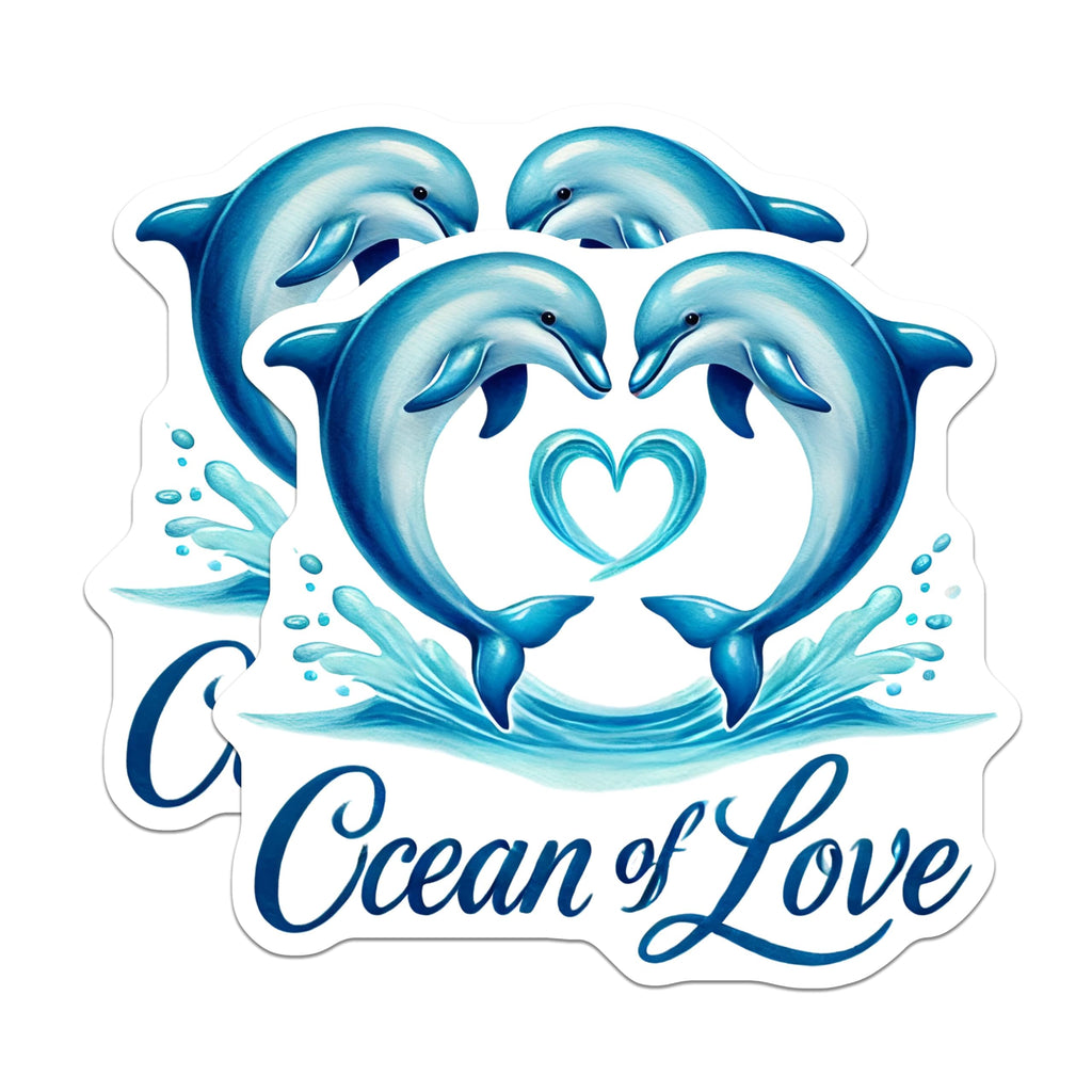 (2 Pack) Dolphin Love Stickers - Ocean of Love Decals - Heart Flippers Vinyl Sticker - 5" On Longest Side - Sticks to Smooth Flat Surfaces - Made in USA - BMCS6073