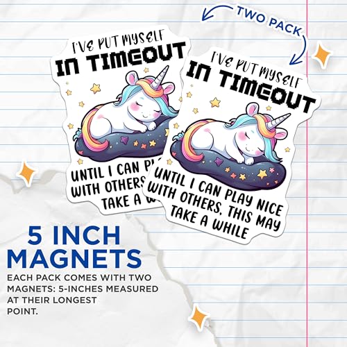 (2 Pack) Unicorn in Timeout Magnets - Cute Unicorn Decor - Funny Unicorn Quote - 5" On Longest Side - for Cars, Fridges, Toolboxes - Made in USA - MAG7797