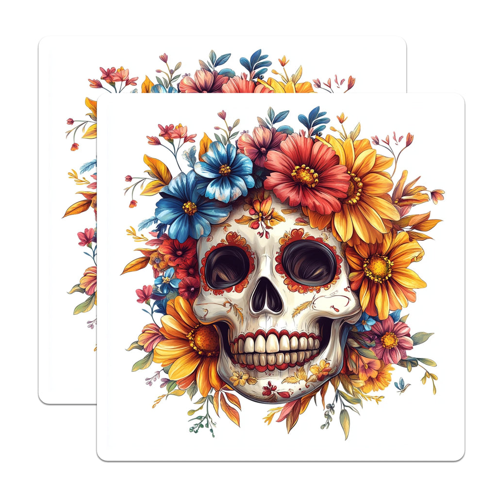 (2 Pack) Day of the Dead Sugar Skull Magnets - Floral Calavera Art - Mexican Folk Decor - 5 Inches On Longest Side - Thick Durable Magnet - Made in USA - MAG28537