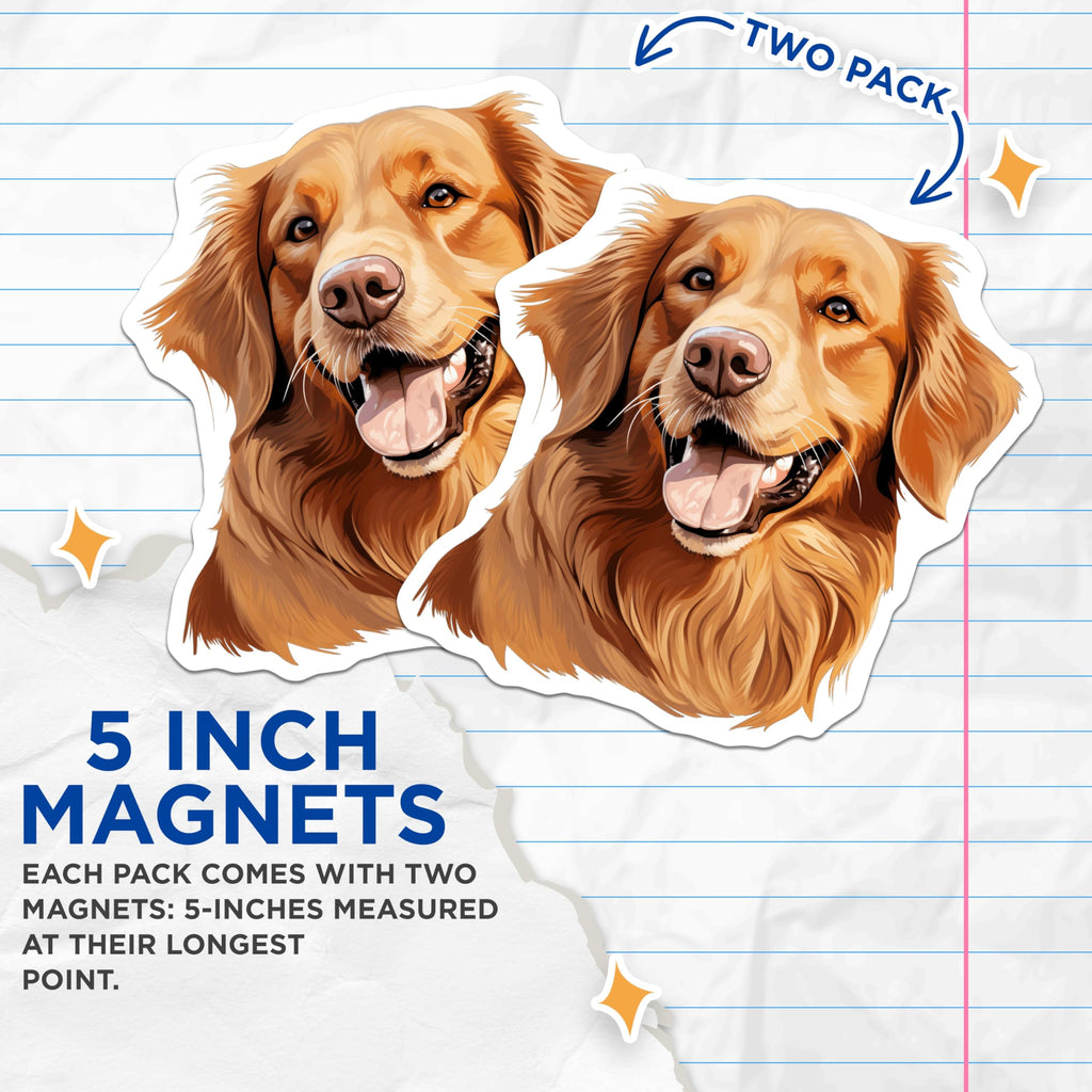 (2 Pack) Golden Retriever Magnets - Happy Dog Breed Art - Pet Lover Home Decor - 5 Inches On Longest Side - Thick Durable Magnet - Made in USA - MAG24824
