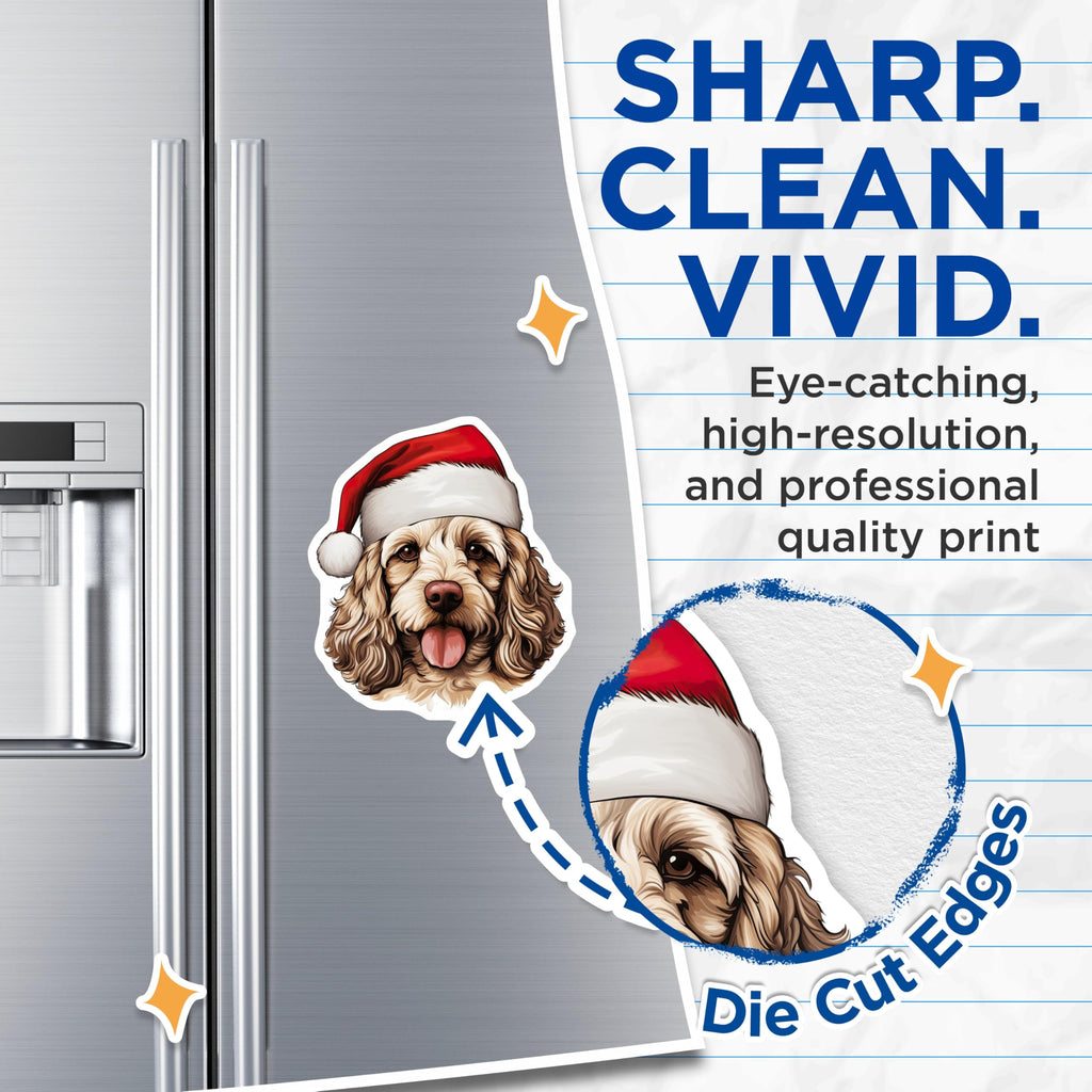 (2 Pack) Christmas Cocker Spaniel Magnets - Santa Dog Holiday Decor - Pet Lover Refrigerator Accessory - 5 Inches On Longest Side - Thick Durable Magnet - Made in USA - MAG29326