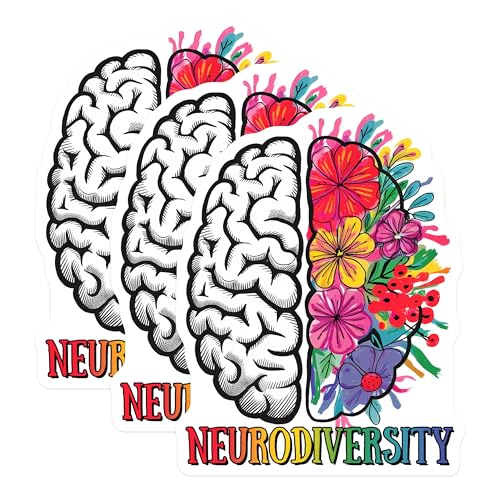 (3 Pack) Neurodiversity Brain Decals - Floral Brain Stickers - Laptop Decals - 3 Inches On Longest Side - Easy Peel & Apply - Made in USA - 3MCS7186