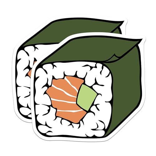 (2 Pack) Sushi Roll Stickers - Cute Food Stickers - Japanese Cuisine Stickers - 5" On Longest Side - Sticks to Smooth Flat Surfaces - Made in USA - BMCS6254