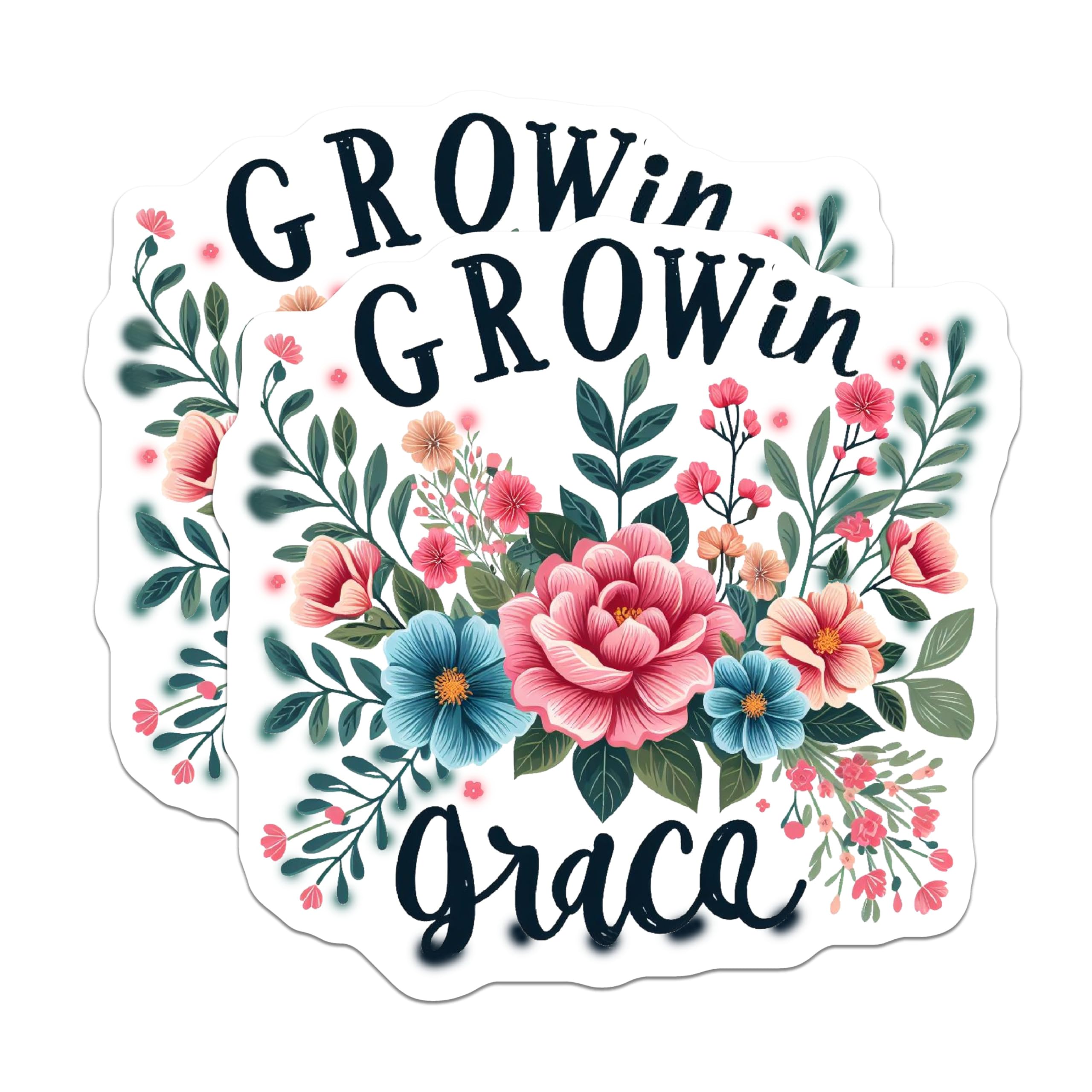 (2 Pack) Grow in Grace Magnets - Floral Magnet Design - Inspirational Message Home - 5" On Longest Side - for Cars, Fridges, Toolboxes - Made in USA - MAG4080