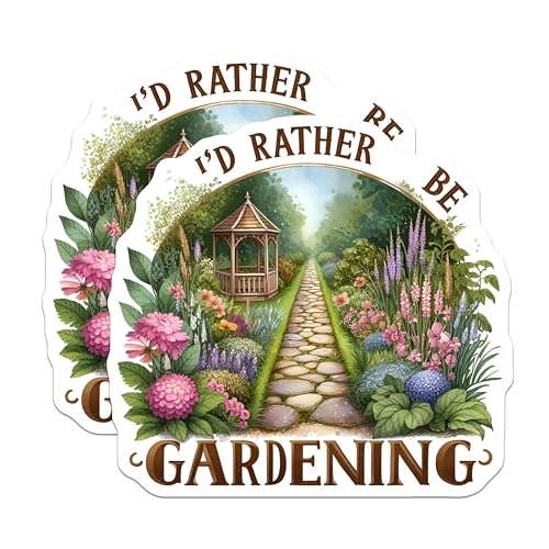 (2 Pack) I'd Rather Be Gardening Stickers - Garden Lover Decal - Floral Garden Decoration - 5" On Longest Side - Sticks to Smooth Flat Surfaces - Made in USA - BMCS8805