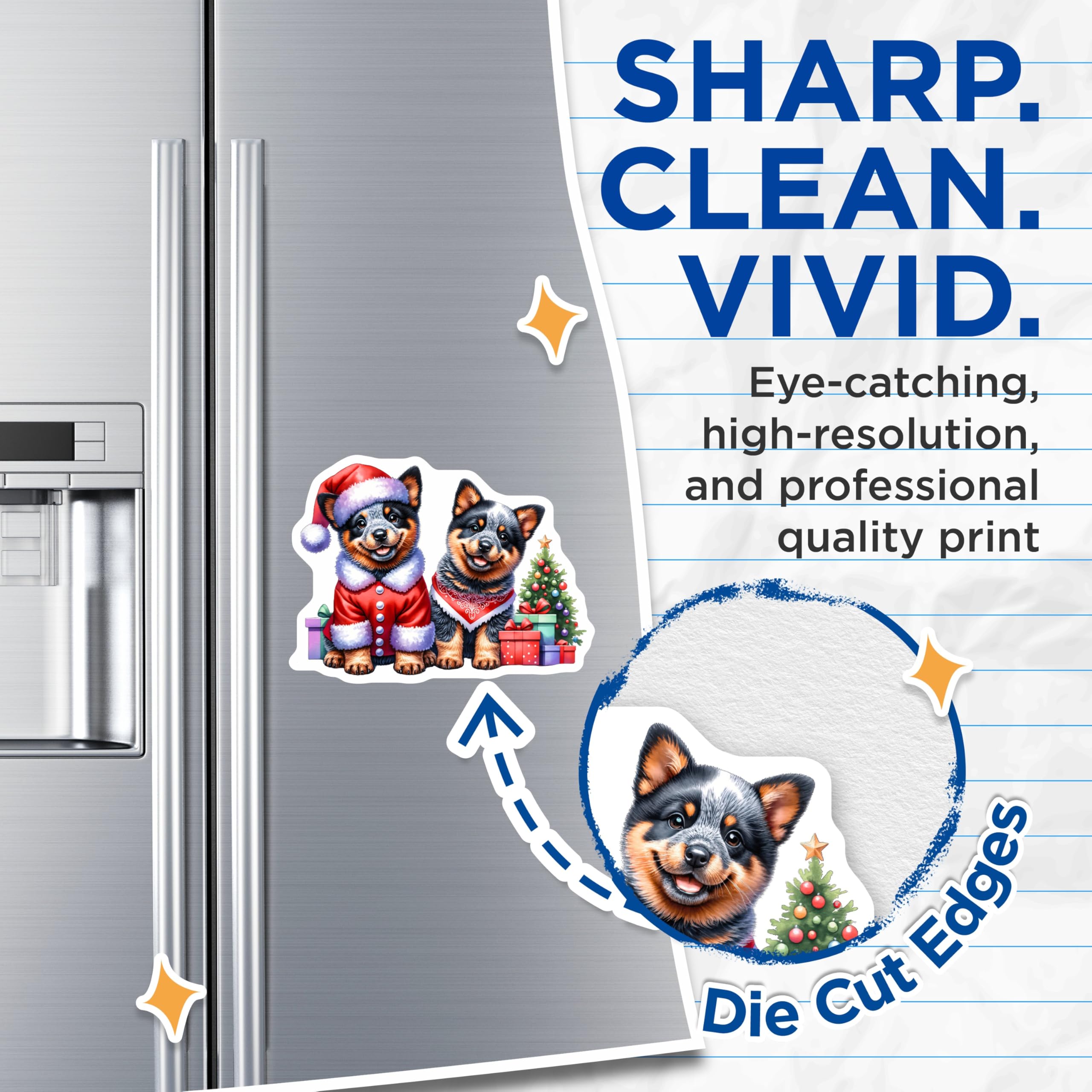 (2 Pack) Australian Cattle Dog Christmas Magnets - Puppy Holiday Decor - Pet Lover Refrigerator Magnets - 5 Inches On Longest Side - Thick Durable Magnet - Made in USA - MAG26358