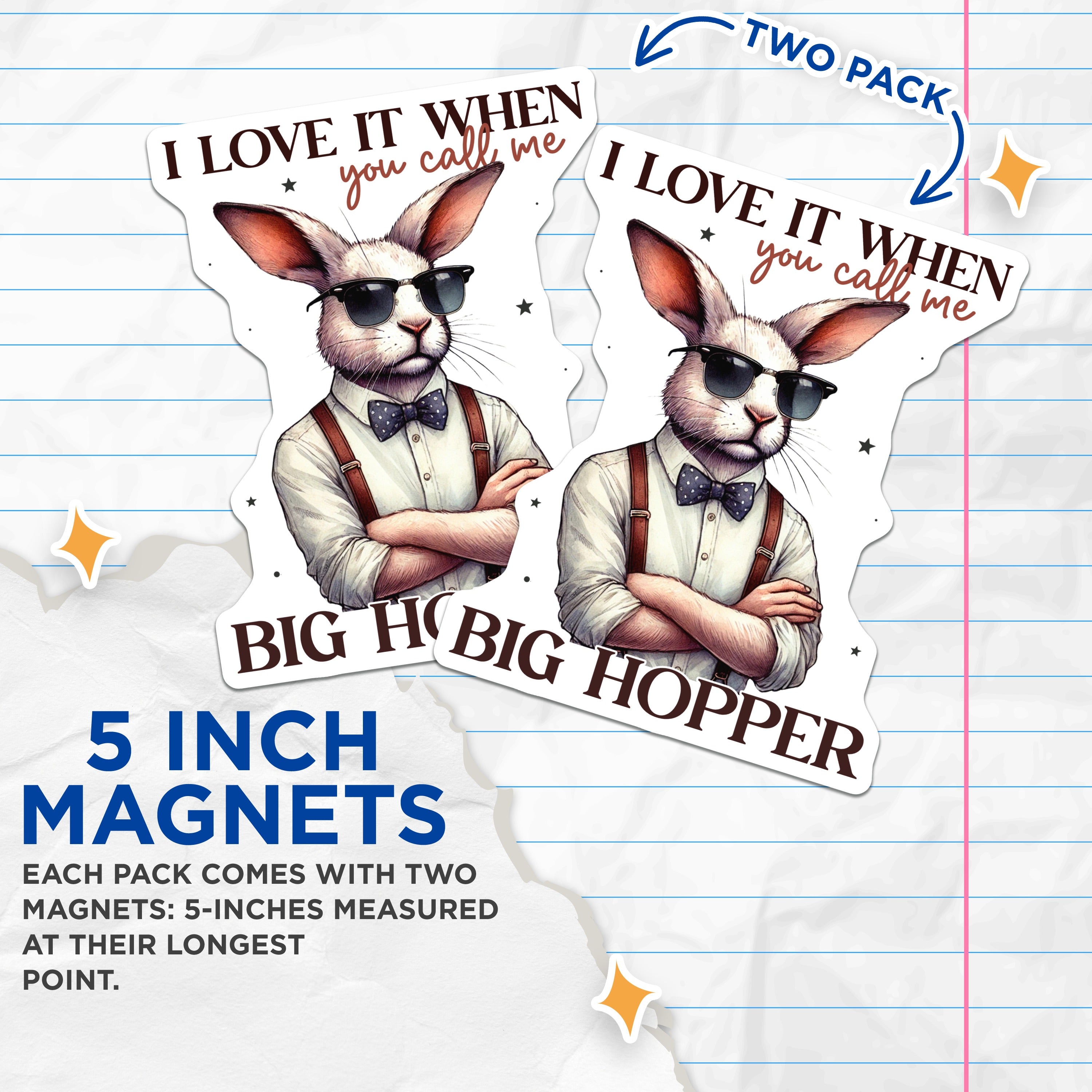 (2 Pack) Funny Rabbit Magnets - Big Hopper Bunny Decor - Quirky Animal Fridge Magnet - Humorous Pet Lover Item - 5 Inches On Longest Side - Thick Durable Magnet - Made in USA - MAG38746