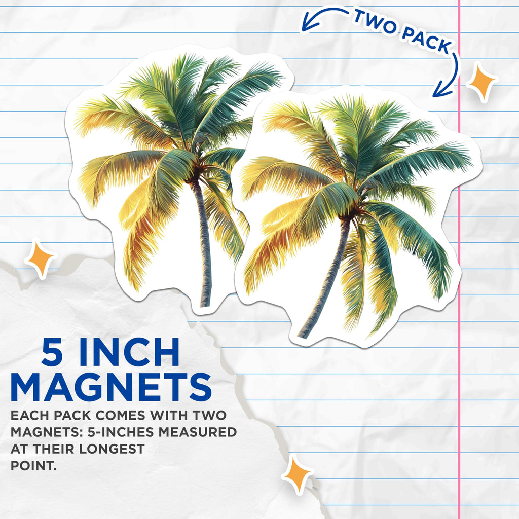 (2 Pack) Tropical Palm Tree Magnets - Vibrant Beach Decor - Island Life Summer Accessory for Refrigerator - 5 Inches On Longest Side - Thick Durable Magnet - Made in USA - MAG29841