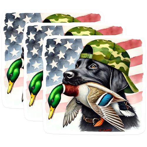 (3 Pack) Labrador Retriever Decals - Hunting Dog - American Flag Decor - 3 Inches On Longest Side - Easy Peel & Apply - Made in USA - 3MCS4801