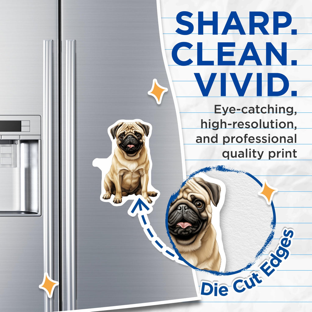 (2 Pack) Cute Pug Dog Magnets - Pet Lover Decor - Refrigerator Accent Piece - 5 Inches On Longest Side - Thick Durable Magnet - Made in USA - MAG27898