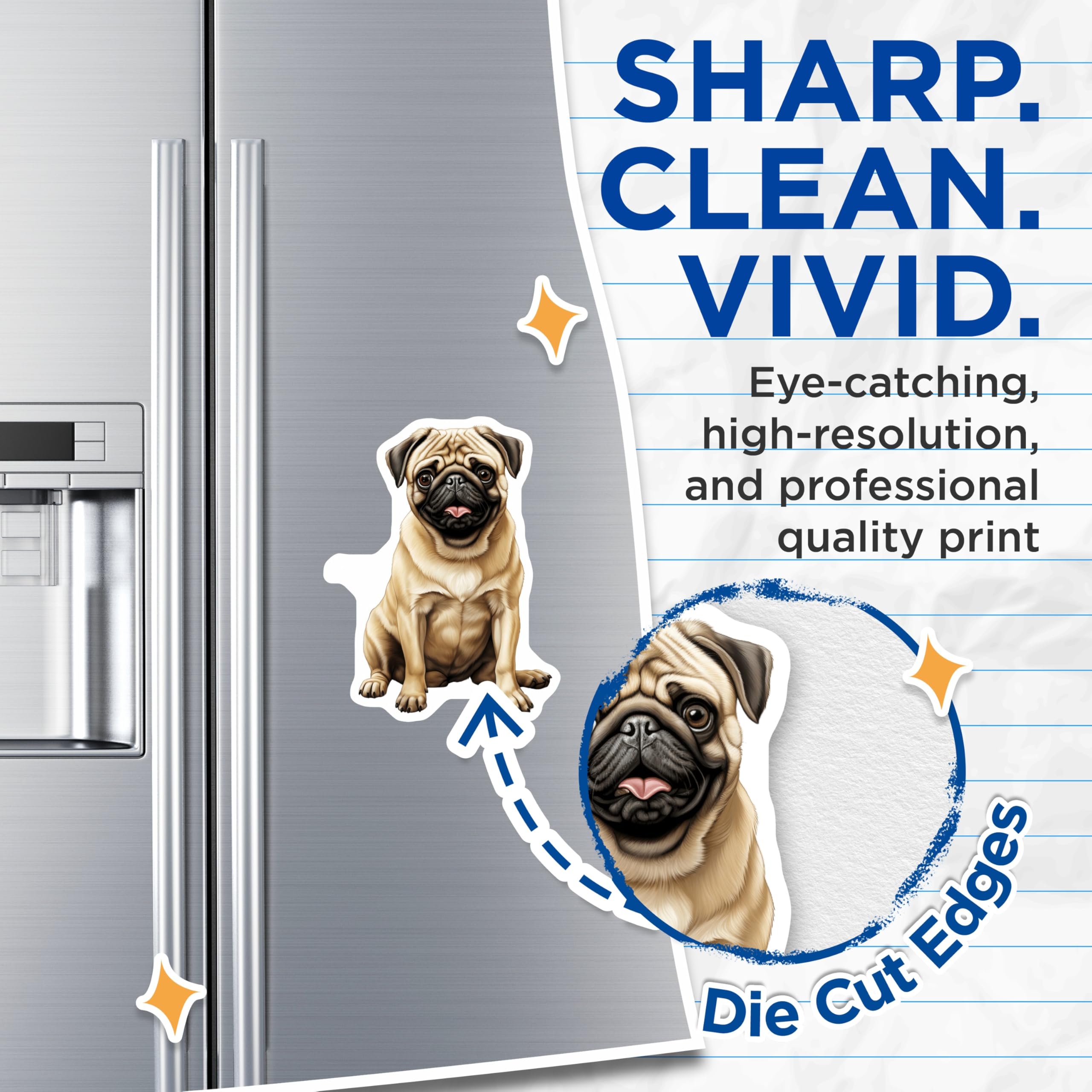 (2 Pack) Cute Pug Dog Magnets - Pet Lover Decor - Refrigerator Accent Piece - 5 Inches On Longest Side - Thick Durable Magnet - Made in USA - MAG27898