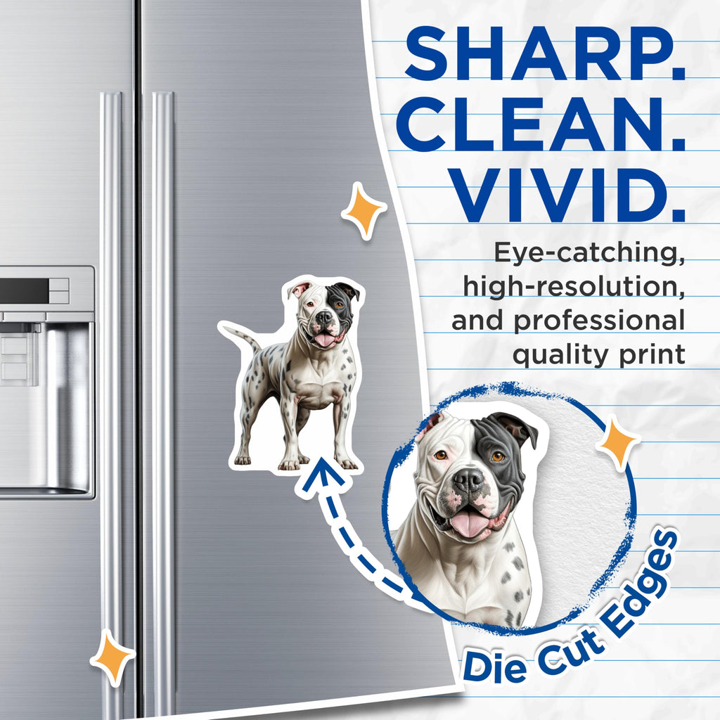 (2 Pack) Pitbull Dog Magnets - Realistic Pitbull Art - Black White Dog Lover Vehicle Magnets - Pet Refrigerator Decor - 5 Inches On Longest Side - Thick Durable Magnet - Made in USA - MAG30011