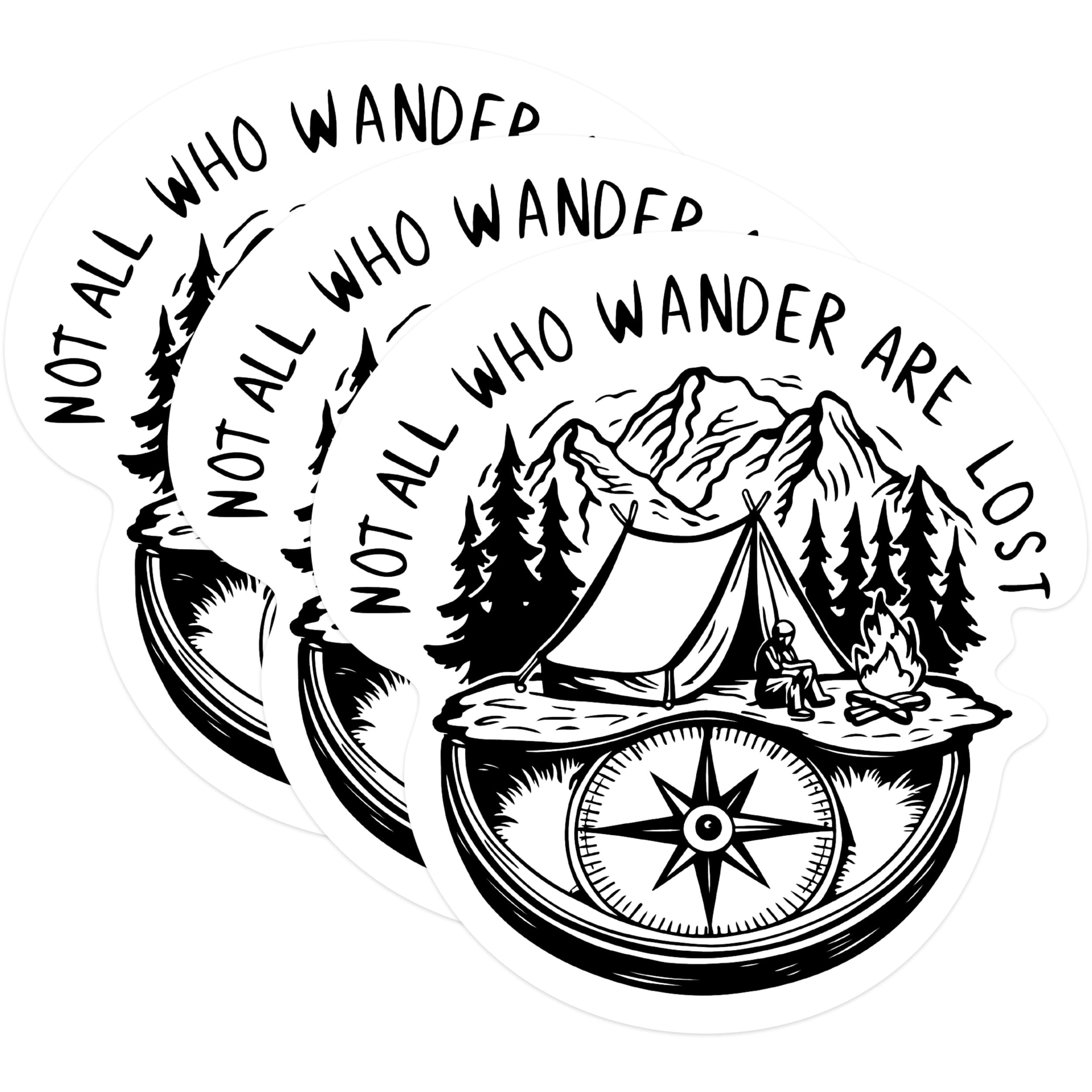 (3 Pack) Not All Who Wander Decals - Outdoor Adventure - Compass Decals - 3 Inches On Longest Side - Easy Peel & Apply - Made in USA - 3MCS1087