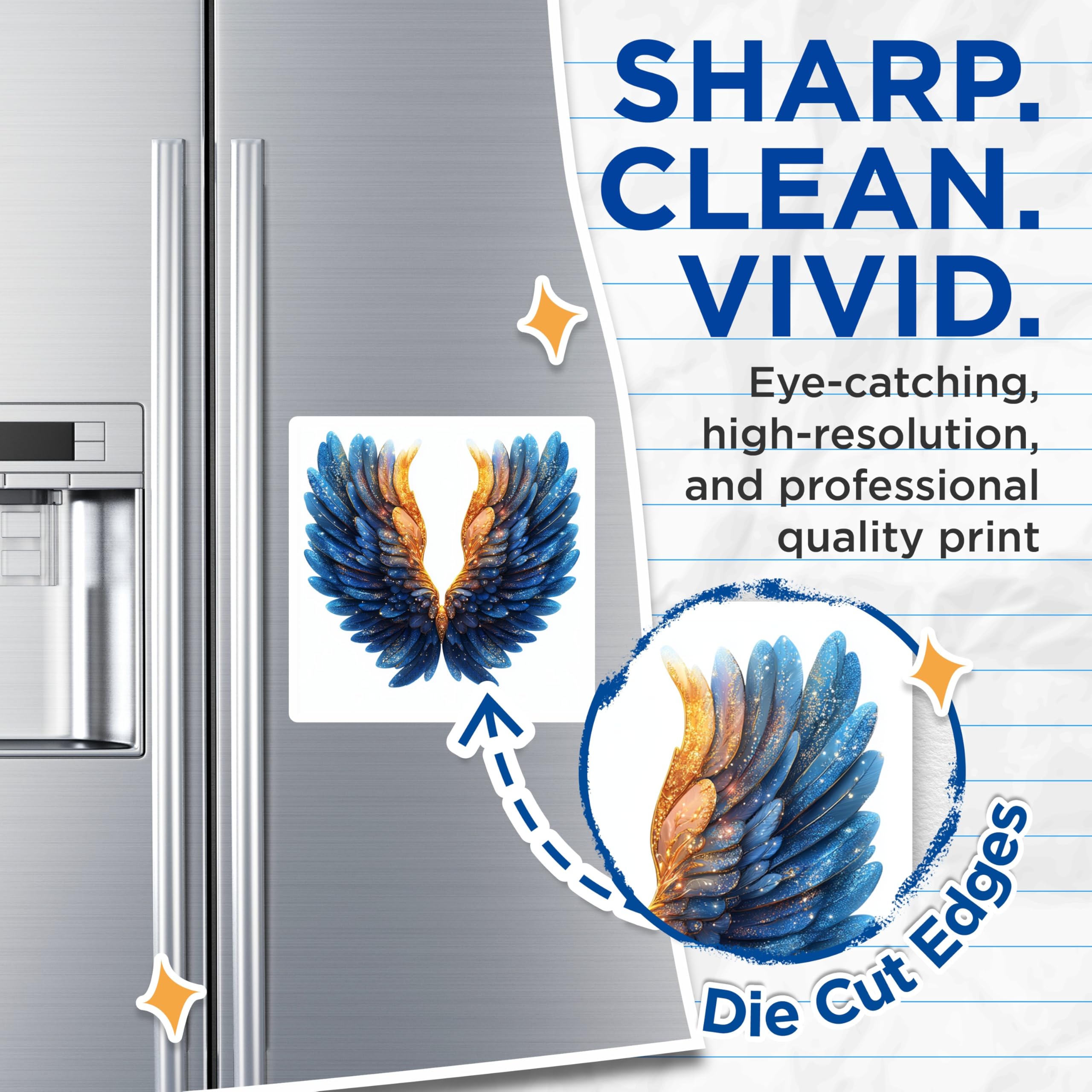 (2 Pack) Celestial Angel Wings Magnets - Blue Gold Fantasy Decor - Ethereal Art Refrigerator Magnets - 5 Inches On Longest Side - Thick Durable Magnet - Made in USA - MAG27209
