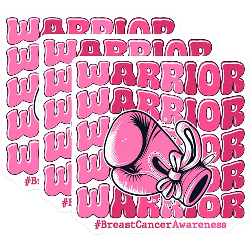 (3 Pack) Breast Cancer Warrior Decals - Pink Boxing Glove Stickers - Awareness Laptop Decal - 3 Inches On Longest Side - Easy Peel & Apply - Made in USA - 3MCS4570