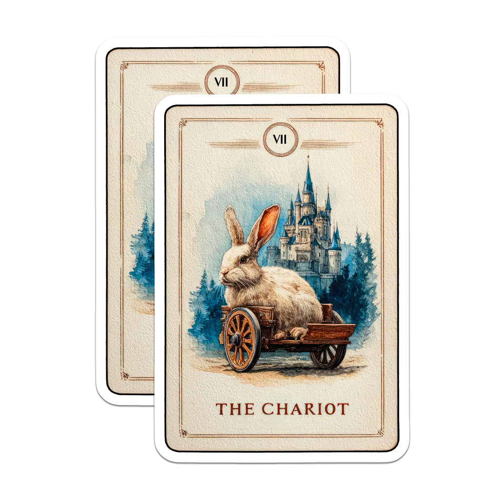 (2 Pack) Tarot Chariot Magnets - Whimsical Rabbit Decor - Fantasy Fairytale Art - 5 Inches On Longest Side - Thick Durable Magnet - Made in USA - MAG36359