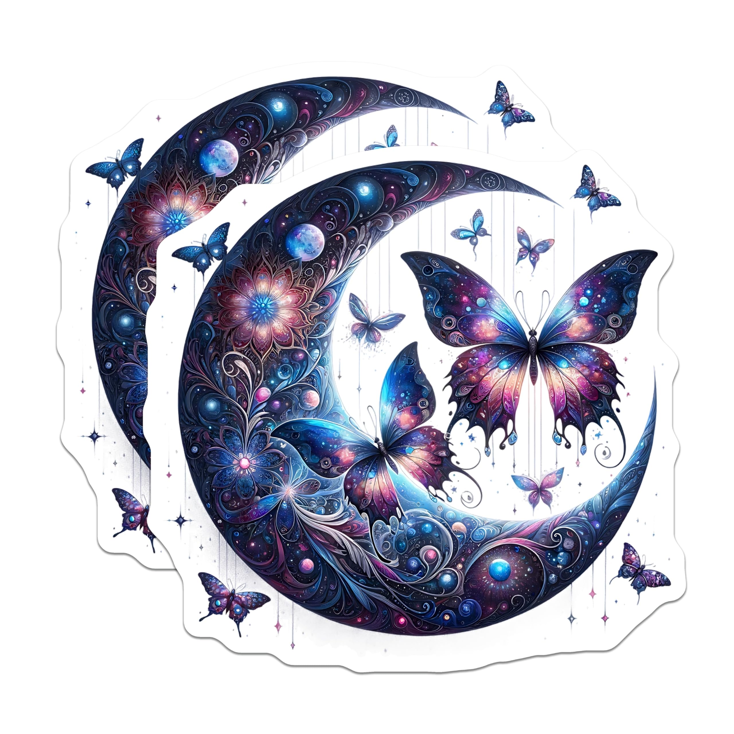 (2 Pack) Butterfly Moon Magnets - Celestial Decor - Space Aesthetic Fridge Magnets - 5" On Longest Side - Premium Magnet - for Cars, Refrigerators, Toolboxes, Lockers - Made in USA - MAG15986