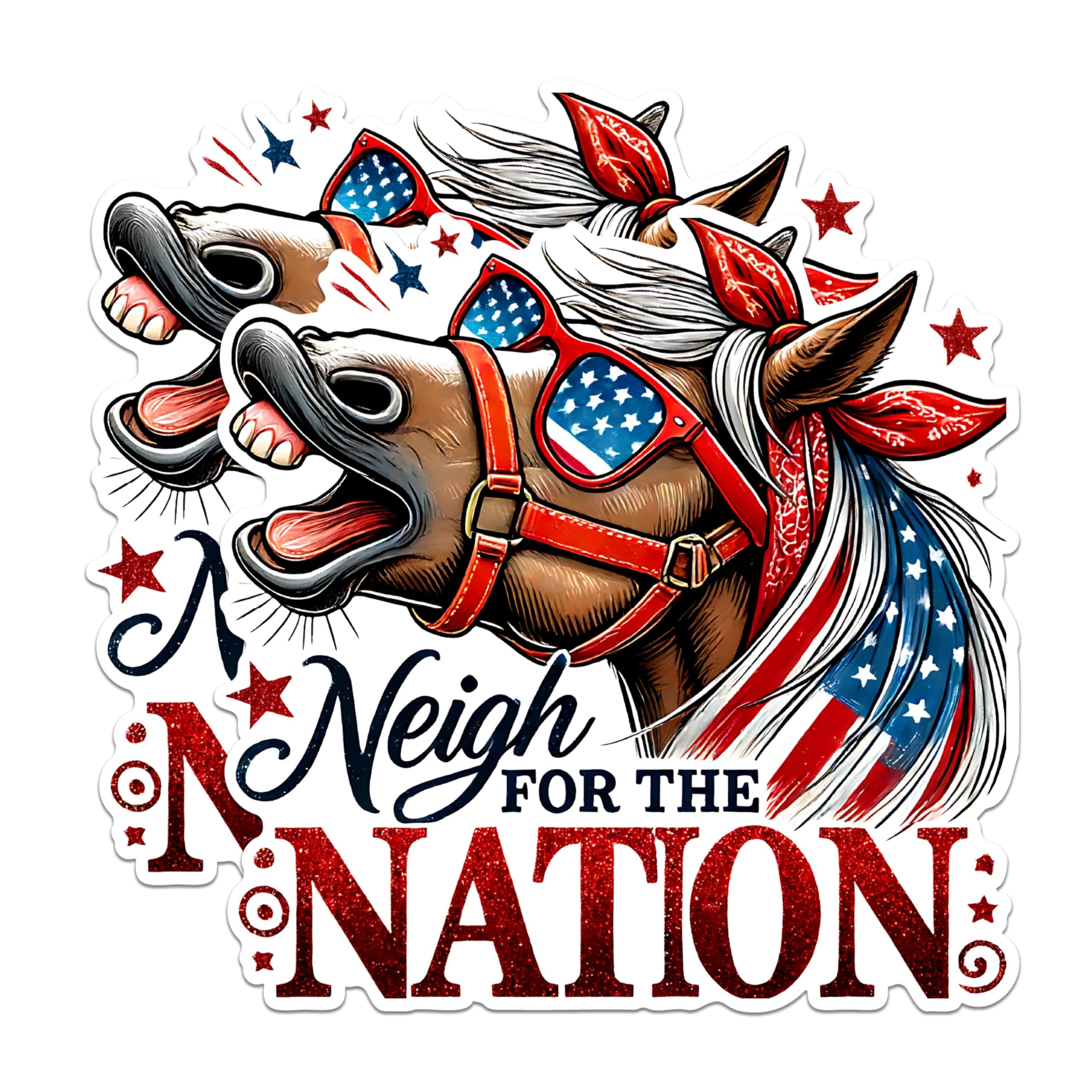 (2 Pack) Neigh for The Nation Magnets - Patriotic Horse Magnets - Fun Independence Day Magnets- 5" On Longest Side - for Fridges, Toolboxes, Cars - Made in USA - MAG2707