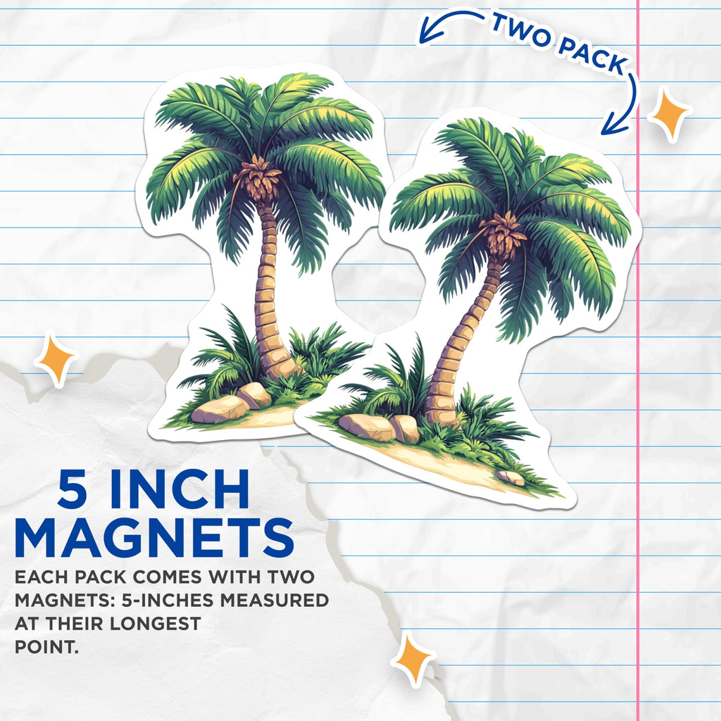 (2 Pack) Tropical Palm Tree Magnets - Beach Island Decor - Summer Vacation Home Accents - Refrigerator Kitchen Magnets - 5 Inches On Longest Side - Thick Durable Magnet - Made in USA - MAG25668