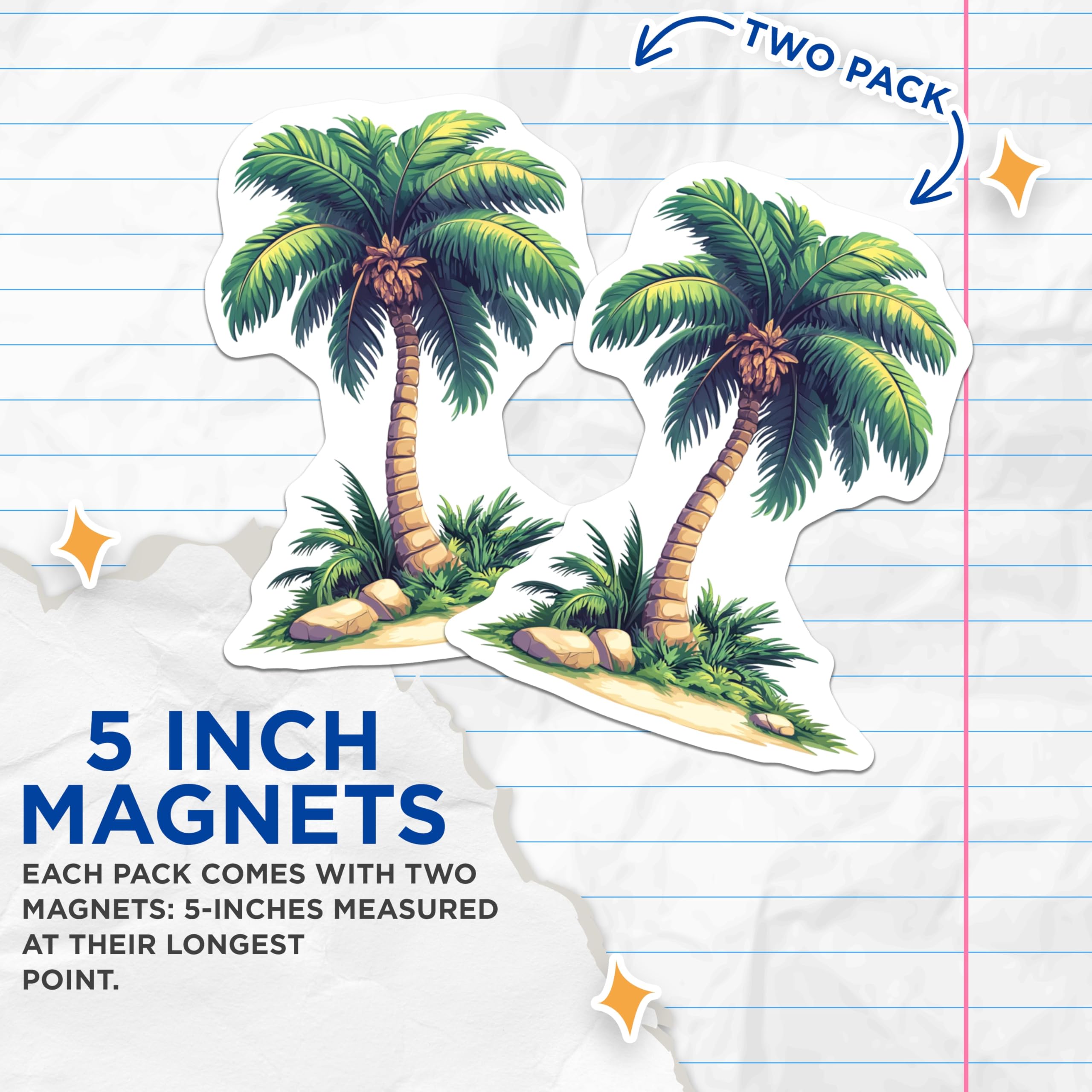 (2 Pack) Tropical Palm Tree Magnets - Beach Island Decor - Summer Vacation Home Accents - Refrigerator Kitchen Magnets - 5 Inches On Longest Side - Thick Durable Magnet - Made in USA - MAG25668