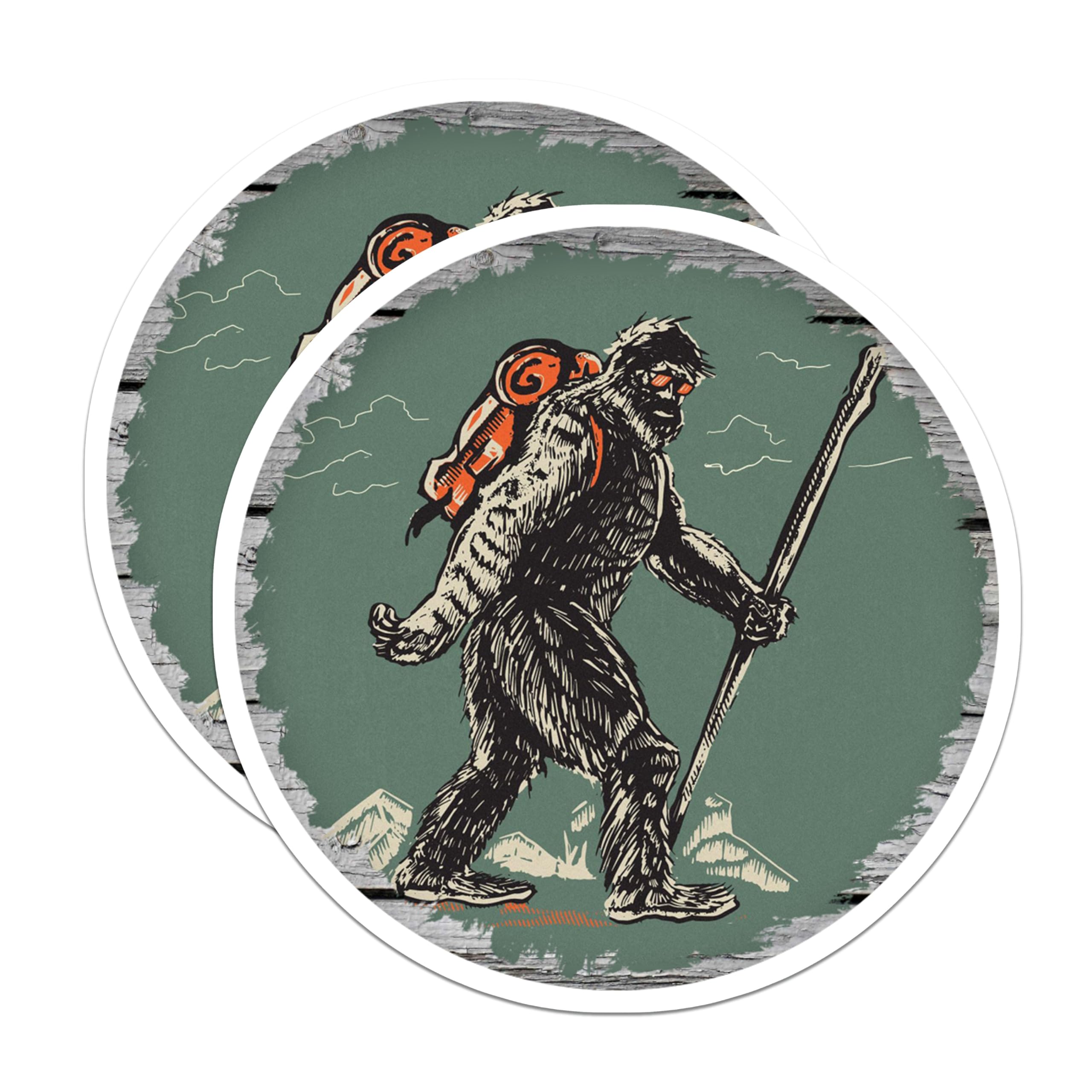 (2 Pack) Bigfoot Hiker Magnets - Outdoors Adventure Decor - Cryptid Sasquatch Fan - 5 Inches On Longest Side - Thick Durable Magnet - Made in USA - MAG30805