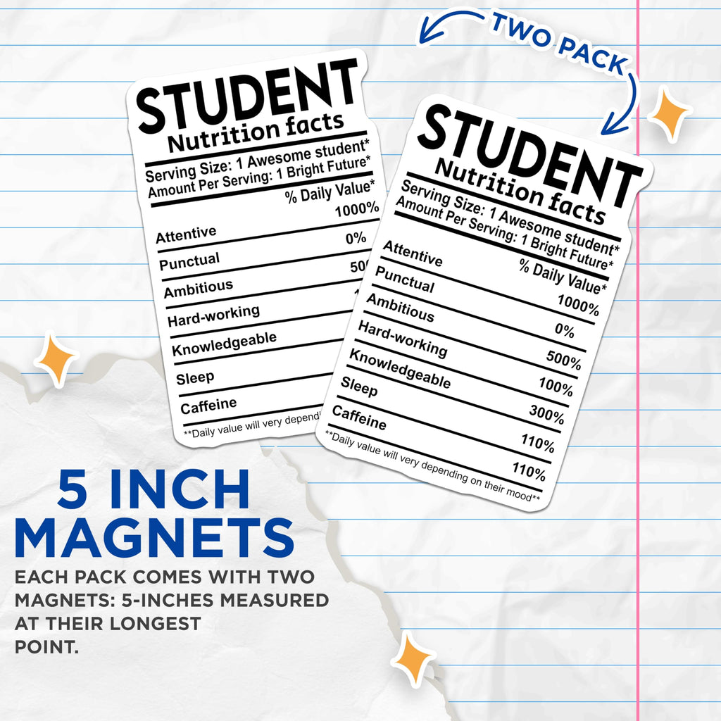 (2 Pack) Student Nutrition Facts Magnets - Educational Decor - College Student Accessories - 5" On Longest Side - Premium Magnet - for Cars, Refrigerators, Toolboxes, Lockers - Made in USA - MAG15760