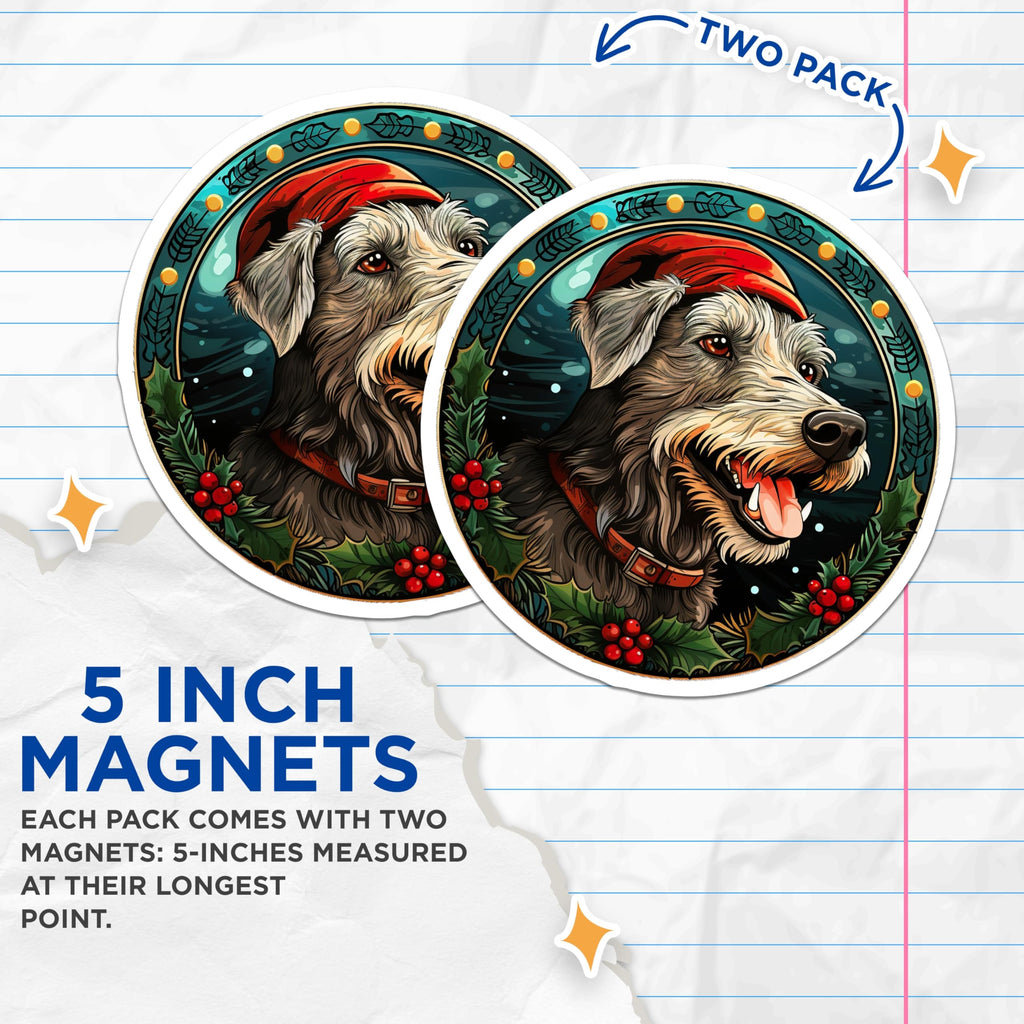 (2 Pack) Christmas Dog Magnets - Santa Hat Terrier Decor - Holiday Pet Lover Idea - 5 Inches On Longest Side - Thick Durable Magnet - Made in USA - MAG30140
