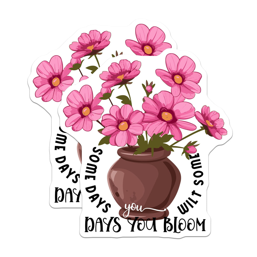 (2 Pack) Inspirational Flower Stickers - Motivational Bloom Stickers - Positive Quote Stickers - 5" On Longest Side - Sticks to Smooth Flat Surfaces - Made in USA - BMCS3861