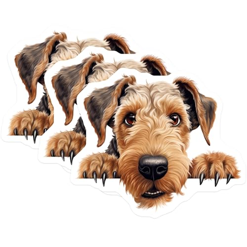 (3 Pack) Airedale Terrier Decals - Dog Breed Stickers - Laptop Decal - 3 Inches On Longest Side - Easy Peel & Apply - Made in USA - 3MCS8580