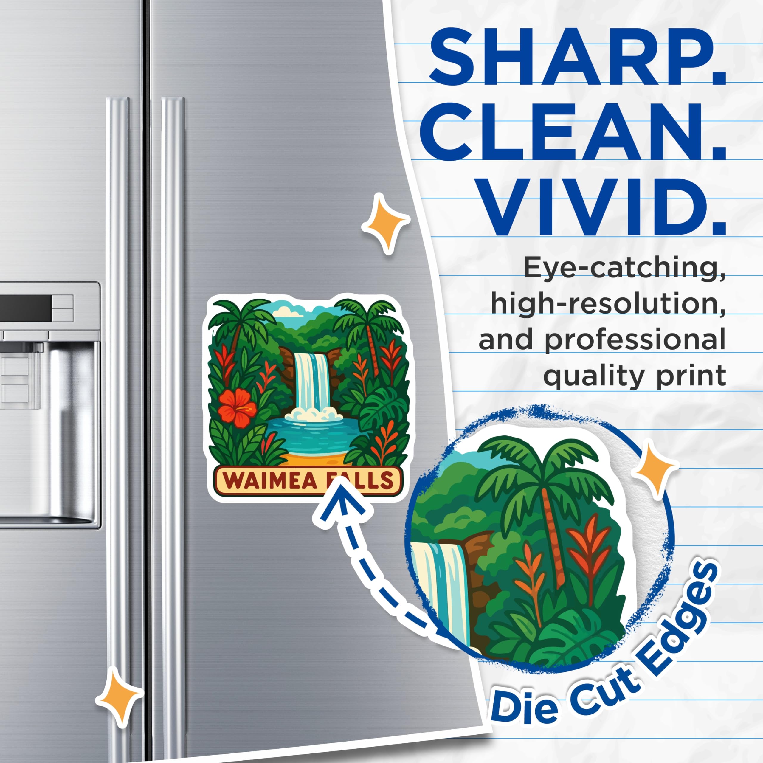 (2 Pack) Waimea Falls Hawaii Magnets - Tropical Island Waterfall Art Decor - Oahu Nature Scene Fridge - 5 Inches On Longest Side - Thick Durable Magnet - Made in USA - MAG20044