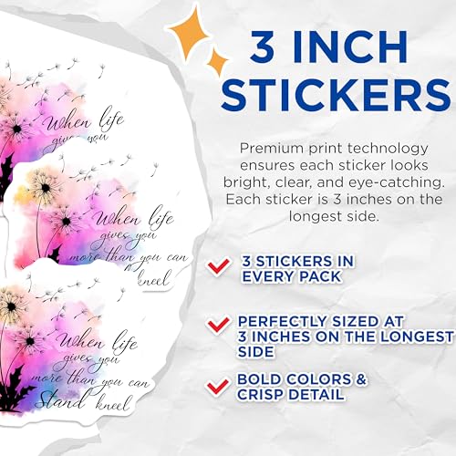 (3 Pack) Dandelion Decals - Inspirational Quote - Laptop Decals - 3 Inches On Longest Side - Easy Peel & Apply - Made in USA - 3MCS7339