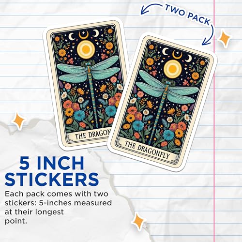 (2 Pack) Dragonfly Floral Stickers - Celestial Insect Decal - Nature Themed Sticker - 5" On Longest Side - Sticks to Smooth Flat Surfaces - Made in USA - BMCS5393