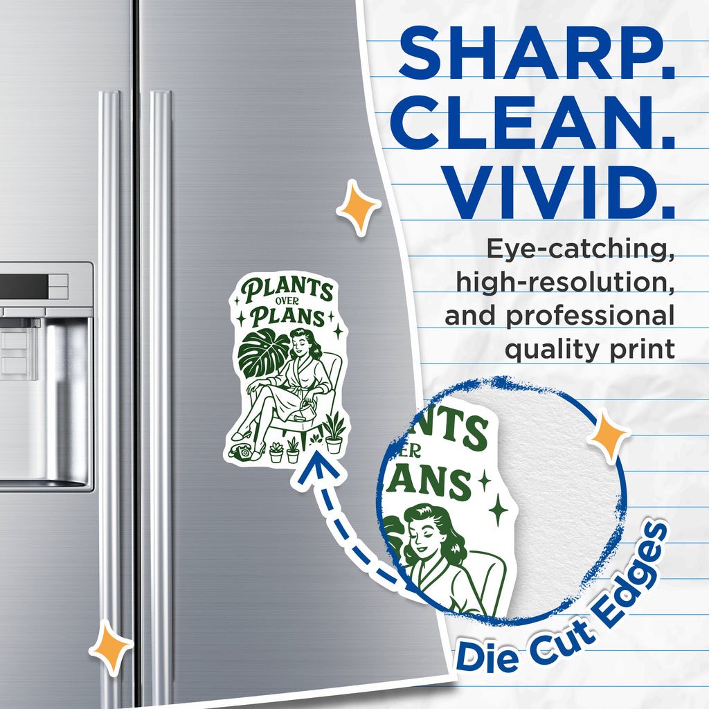 (2 Pack) Plants Over Plans Magnets - Retro Plant Lady - Houseplant Decor - Refrigerator Magnet - 5 Inches On Longest Side - Thick Durable Magnet - Made in USA - MAG36725