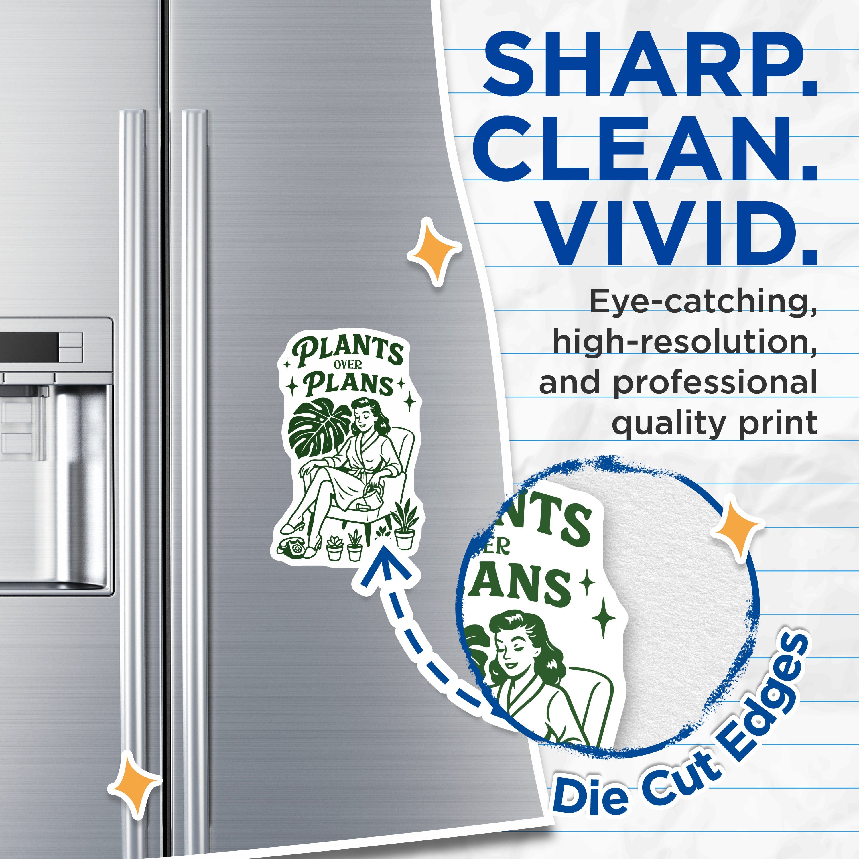 (2 Pack) Plants Over Plans Magnets - Retro Plant Lady - Houseplant Decor - Refrigerator Magnet - 5 Inches On Longest Side - Thick Durable Magnet - Made in USA - MAG36725