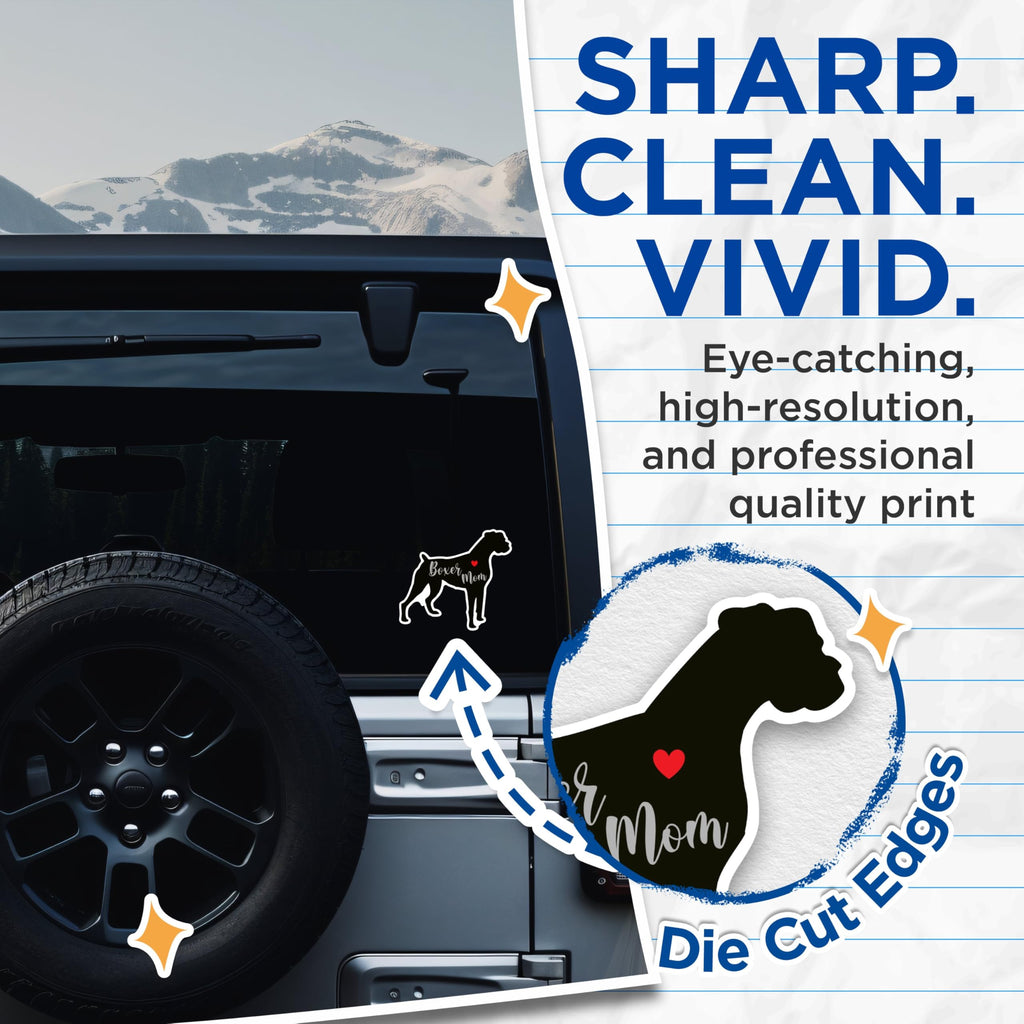 (2 Packs) Boxer Mom Stickers - Boxer Dog Breed Cute Decals - 5 Inches On Longest Side - Premium Vinyl Decal - Sticks to Any Smooth Flat Surface - Made in USA - BMCS2445