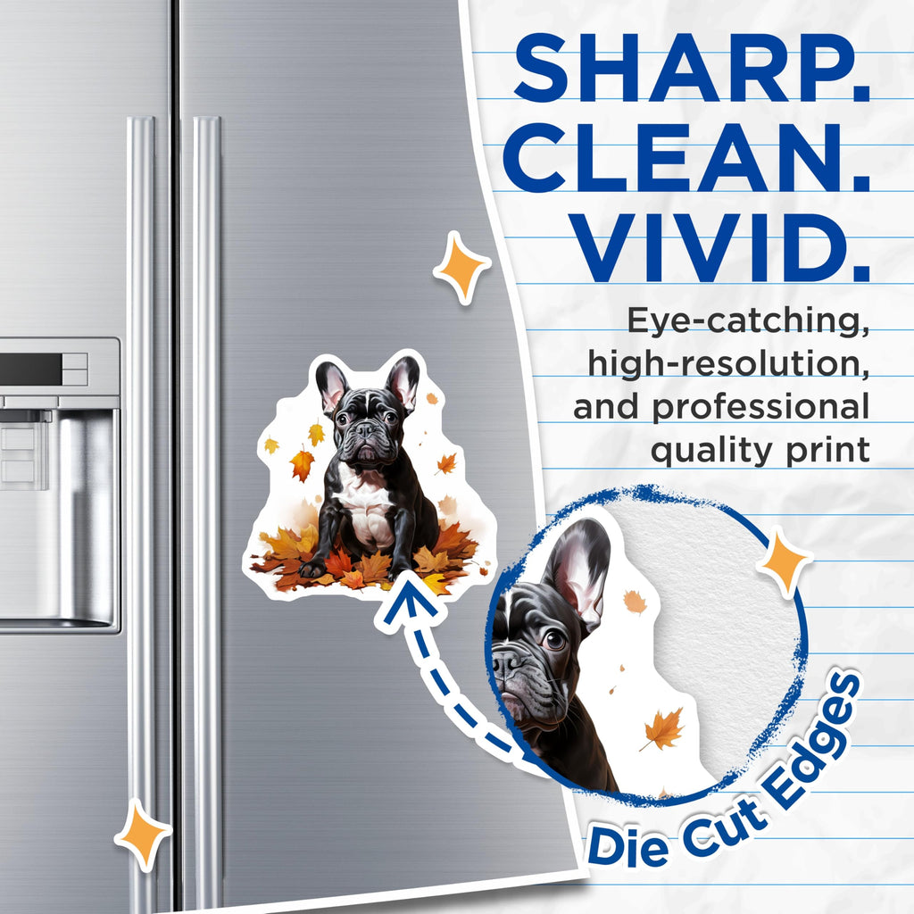 (2 Pack) French Bulldog Puppy Magnets - Autumn Fall Decor - Dog Lover Accessory - 5 Inches On Longest Side - Thick Durable Magnet - Made in USA - MAG28397