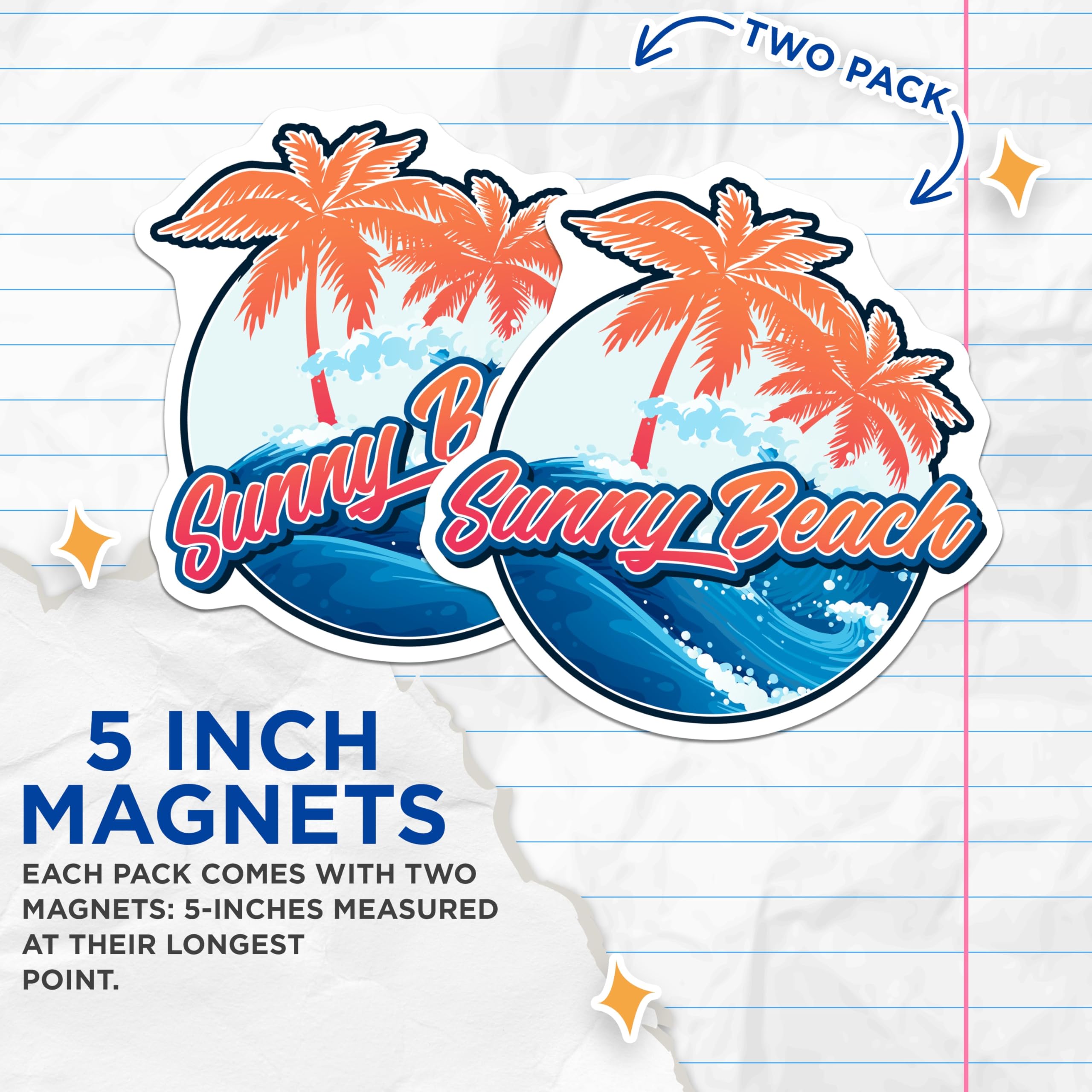 (2 Pack) Sunny Beach Magnets - Tropical Decor - Summer Vibes Magnet - 5" On Longest Side - Premium Magnet - for Cars, Refrigerators, Toolboxes, Lockers - Made in USA - MAG18947