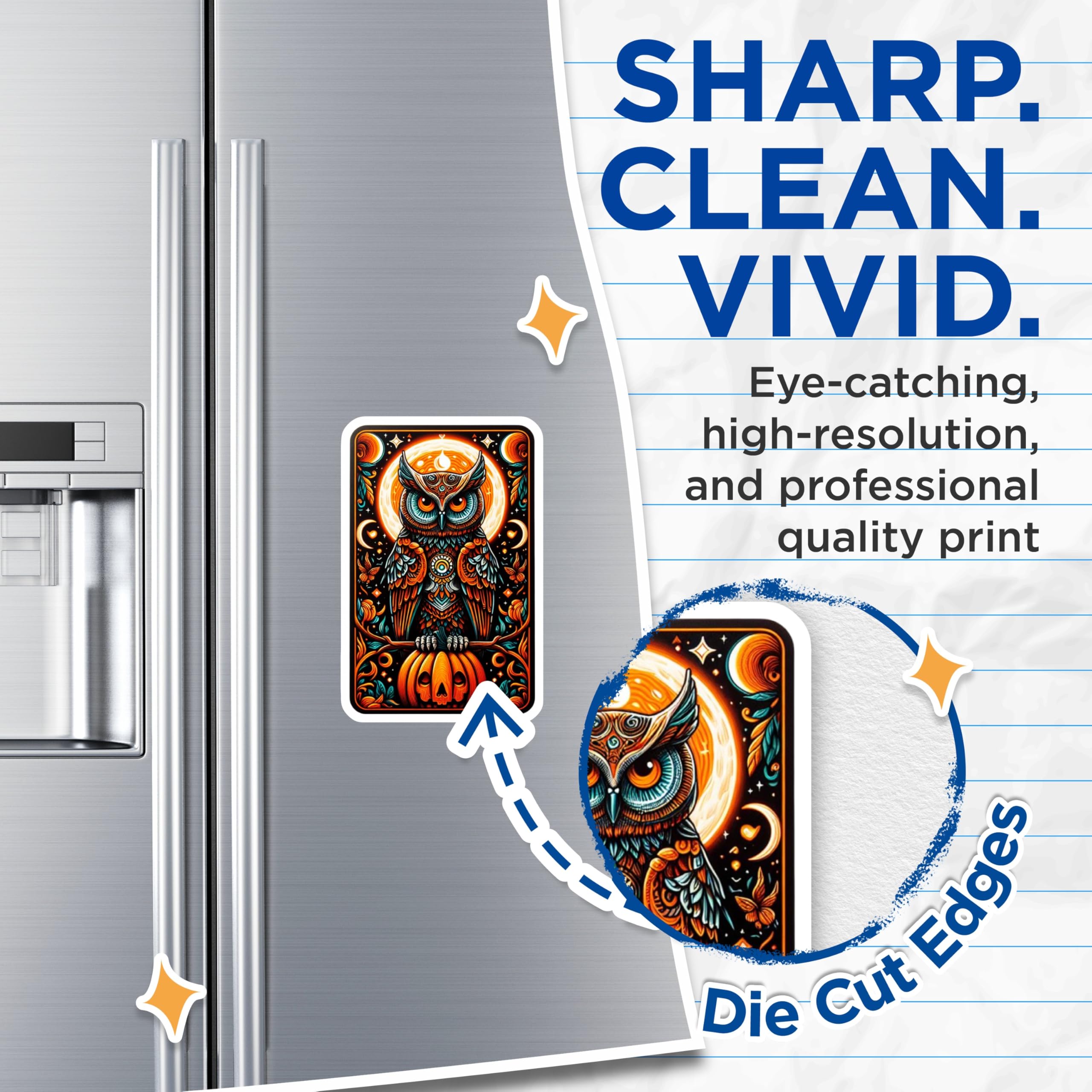 (2 Pack) Mystical Owl Magnets - Halloween Pumpkin Decor - Enchanting Night Art Refrigerator Magnets - 5 Inches On Longest Side - Thick Durable Magnet - Made in USA - MAG21722