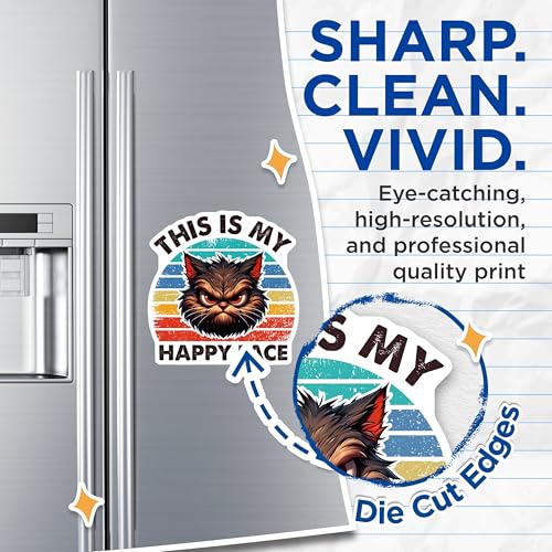 (2 Pack) Funny Cat Magnets - This is My Happy Face - 5" On Longest Side - for Cars, Fridges, Toolboxes - Made in USA - MAG7343