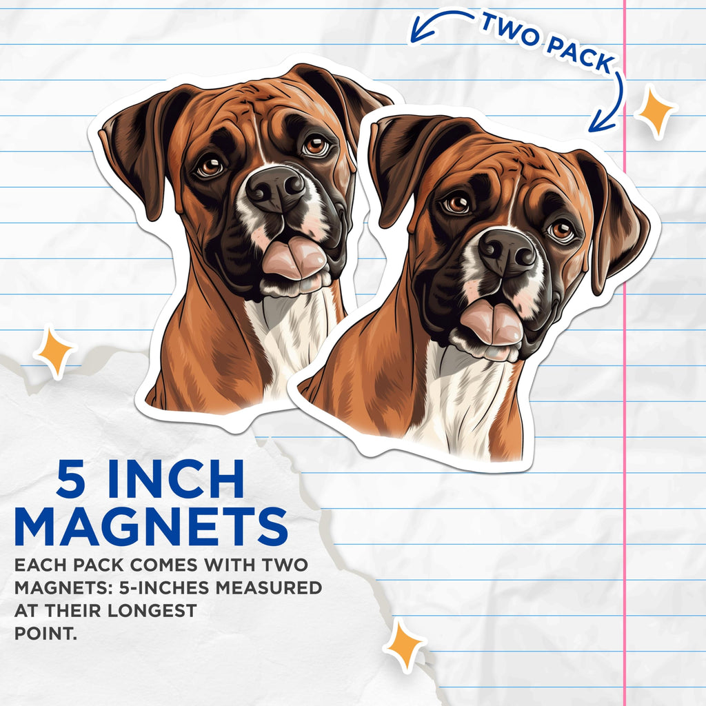 (2 Pack) Boxer Dog Magnets - Cute Pet Portrait - Dog Mom Dad Appliance Decor - Animal Enthusiast - 5 Inches On Longest Side - Thick Durable Magnet - Made in USA - MAG26690